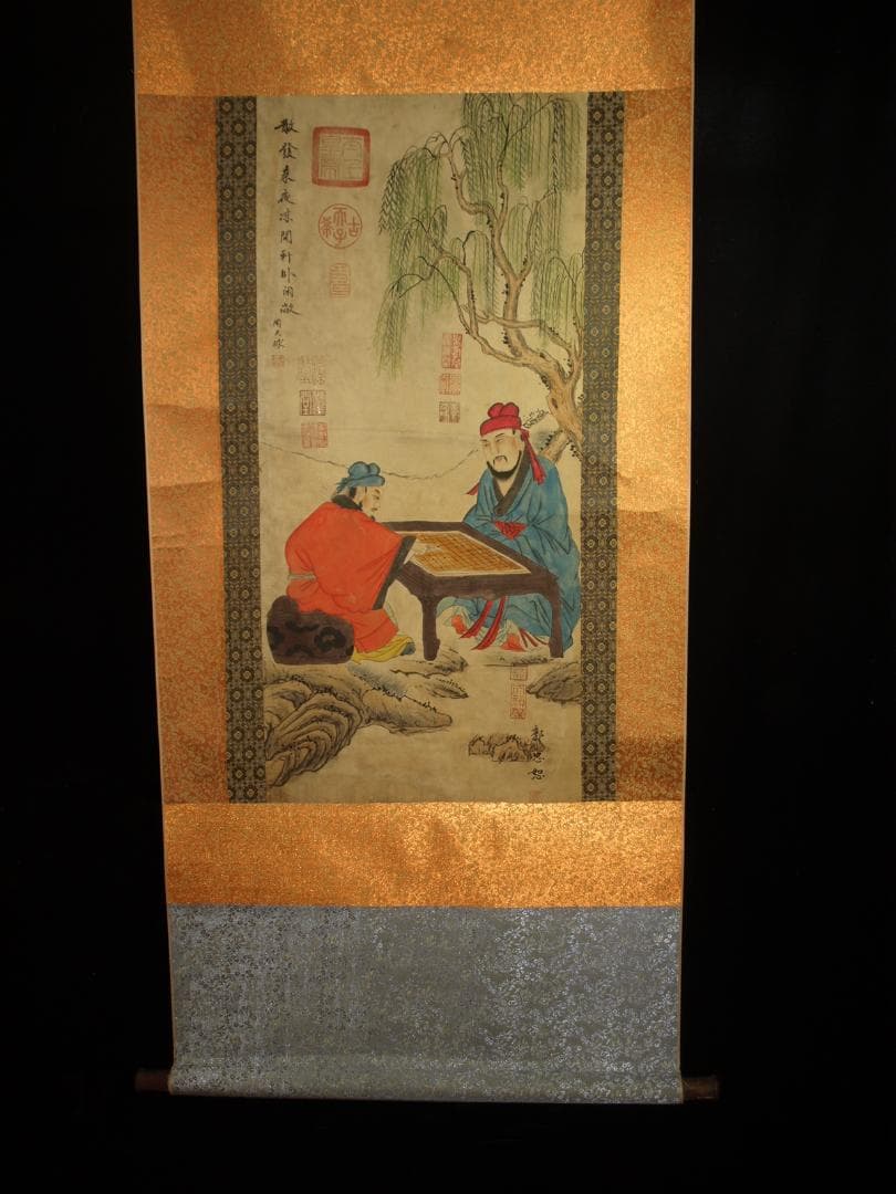 中国清時代 任熊作 群仙祝夀图　　人物掛け軸　激安骨董品　 BD233A13-3