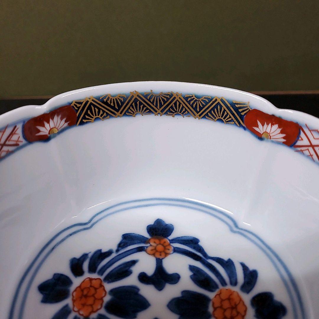 (451)✿有田焼★藤右ェ門窯★万歴赤絵木甲型小鉢5個セット★破魔オマケ付き★