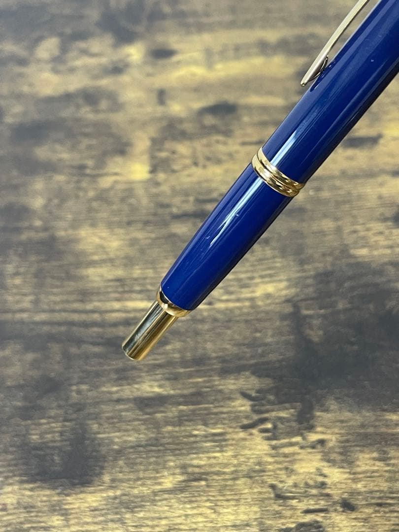 筆記確認＆洗浄済　ディープブルー×ゴールド 18金　細字　キャップレス　万年筆