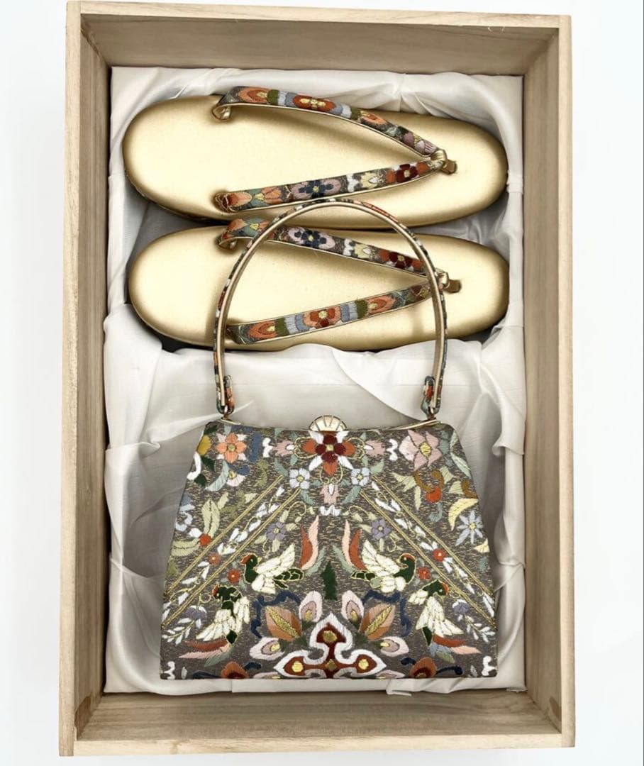 美品 高級 和装小物 蘇州刺繍 ハンドバッグ 草履セット フォーマル 中国刺繍