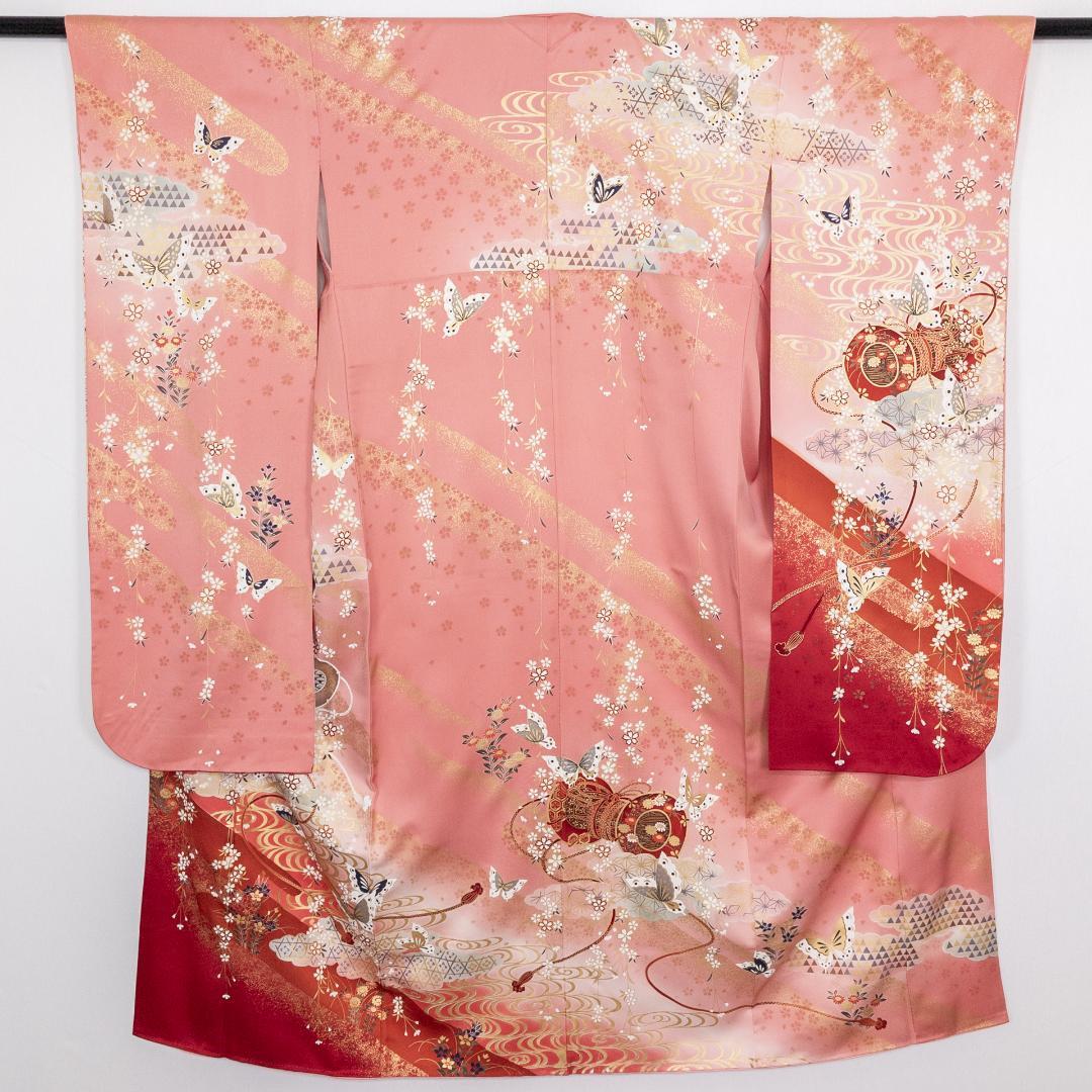 値下げコメント対応しません R7SK1333 振袖+帯 2点セット 金彩