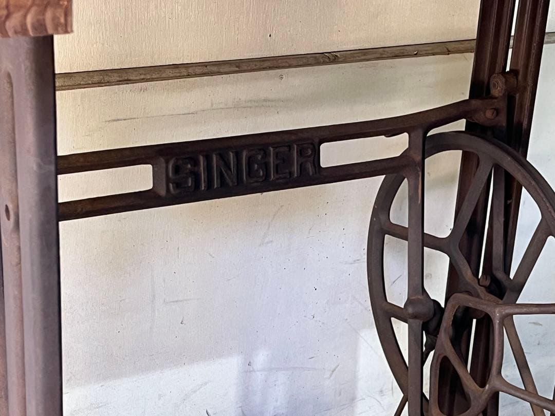 SINGER 鉄脚 厚板天板テーブル 作業台 シンガーミシン
