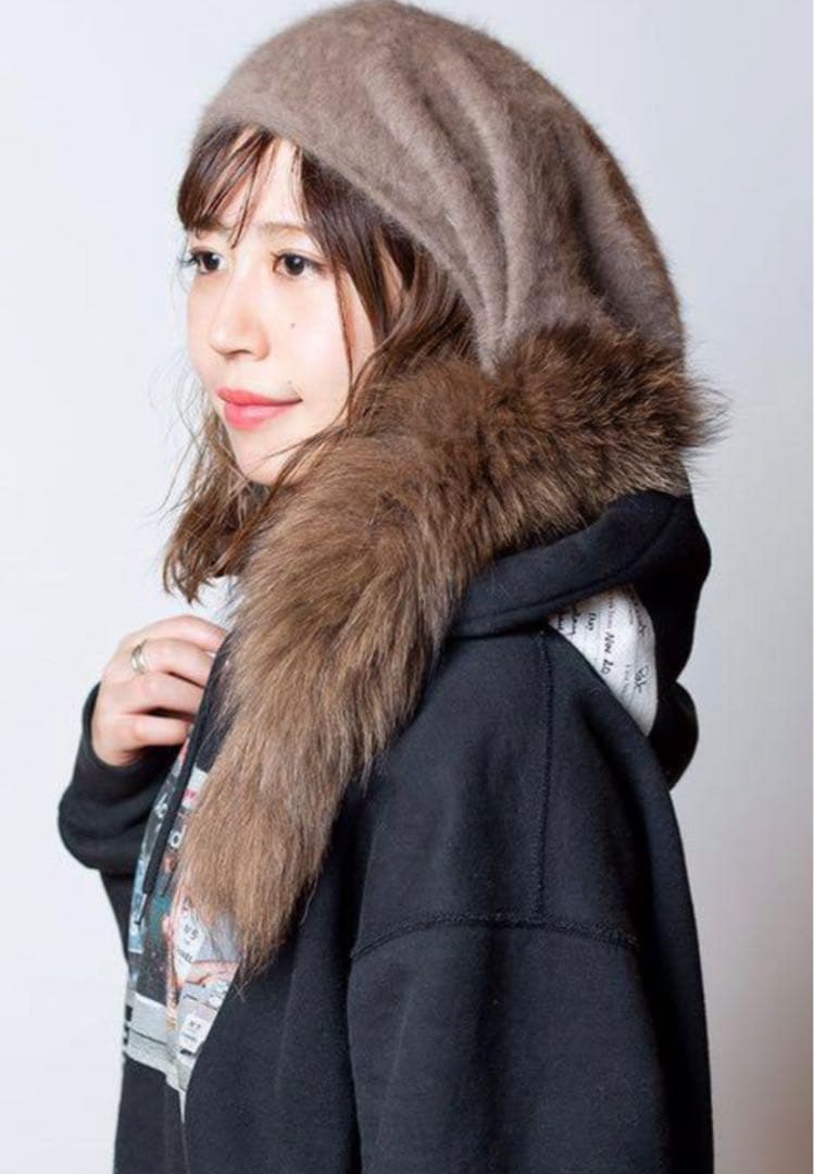 CA4LAもこもこシッポ付きのアンゴラニット帽子タグ付き