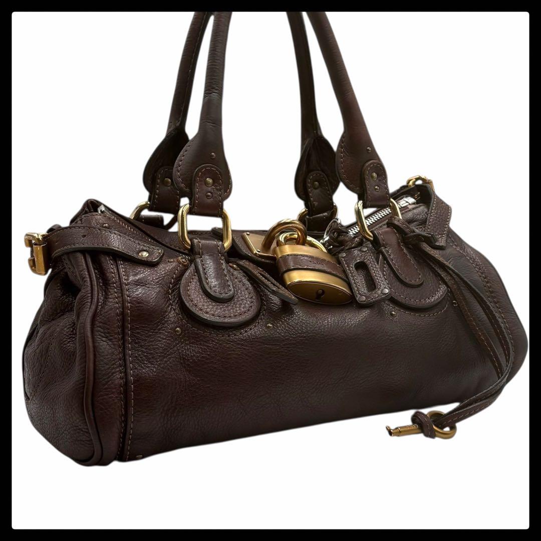 6205 美品 クロエ パディントン 南京錠 ハンドバッグ ミニボストン 焦げ茶