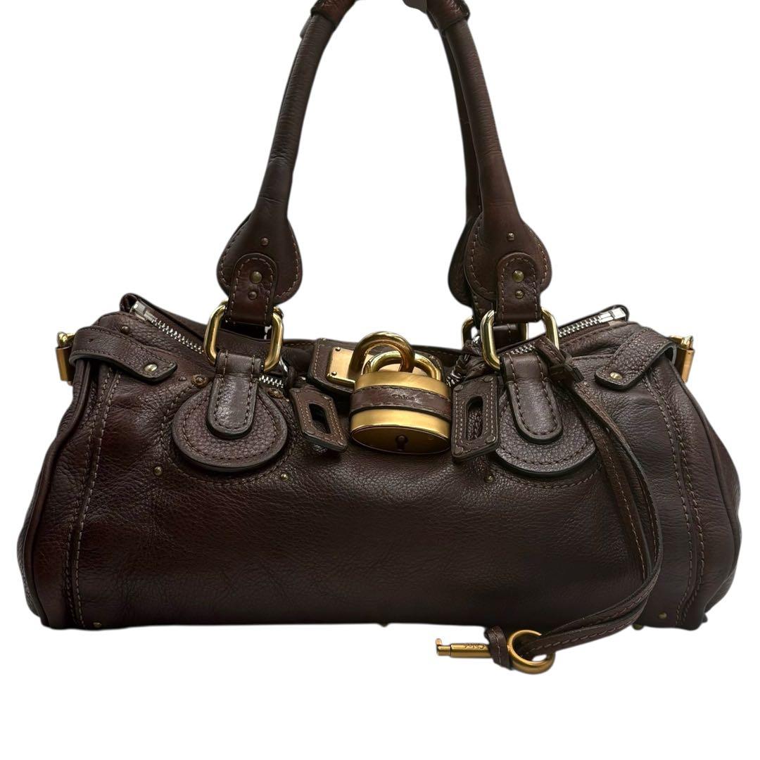 6205 美品 クロエ パディントン 南京錠 ハンドバッグ ミニボストン 焦げ茶