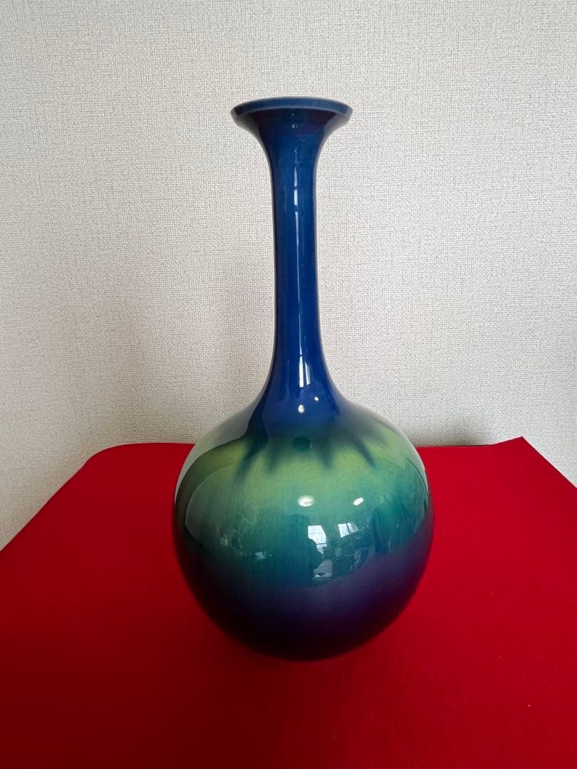 【特価】柳雨軒 三代 人間国宝 徳田八十吉（正彦銘）碧明釉 花生 T255