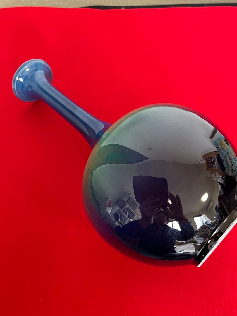 【特価】柳雨軒 三代 人間国宝 徳田八十吉（正彦銘）碧明釉 花生 T255