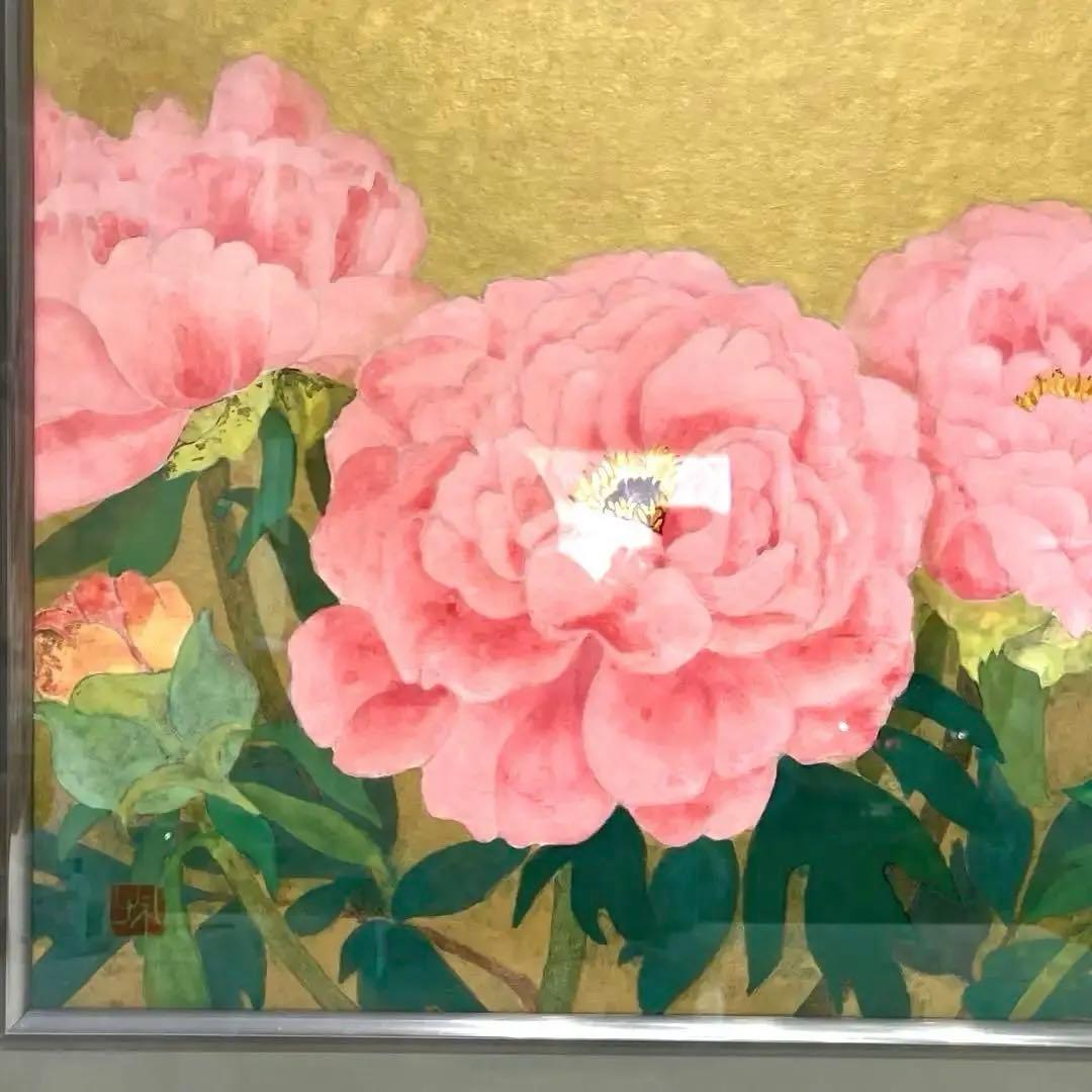 日本画 桃色の牡丹