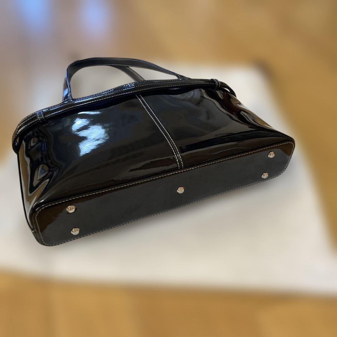 濱野皮革工藝　ハマノ HAMANO セレブミニ ショルダーバッグ　エナメル　黒