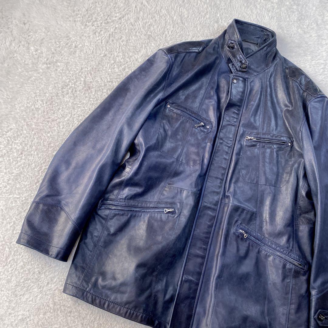 希少色・特大3L/ ダーバン ラムレザー ハンティングジャケット ダークブルー