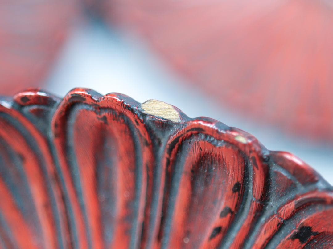 鎌倉彫 銭堂製 二重菊菓子取 4枚 菓子皿 共箱