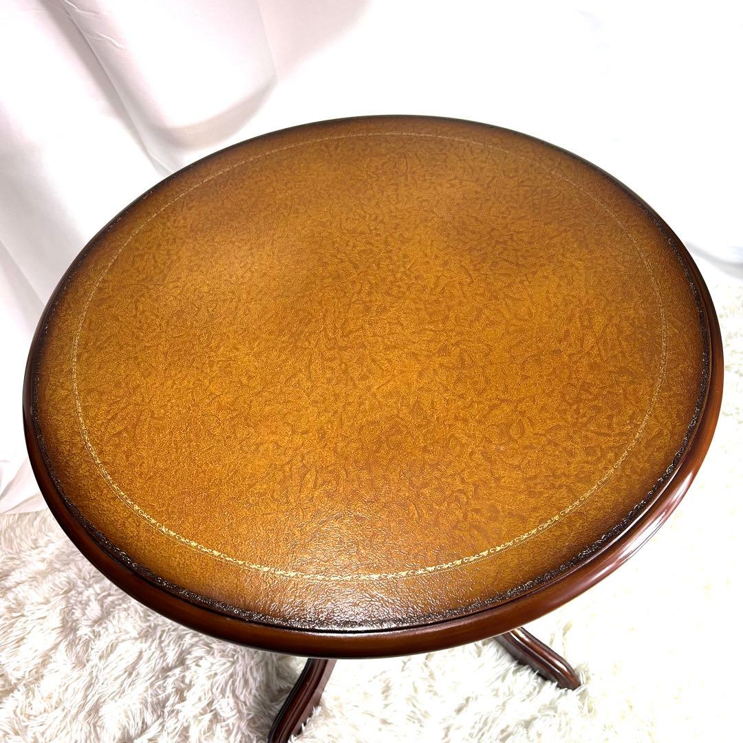 kuroshio コモテーブル　猫脚　ヨーロッパ風　高級　レザー調　丸テーブル