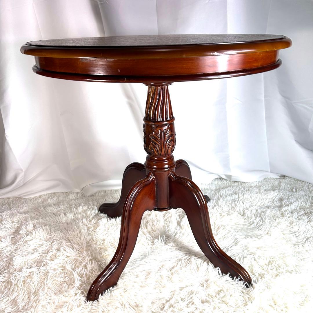 kuroshio コモテーブル　猫脚　ヨーロッパ風　高級　レザー調　丸テーブル