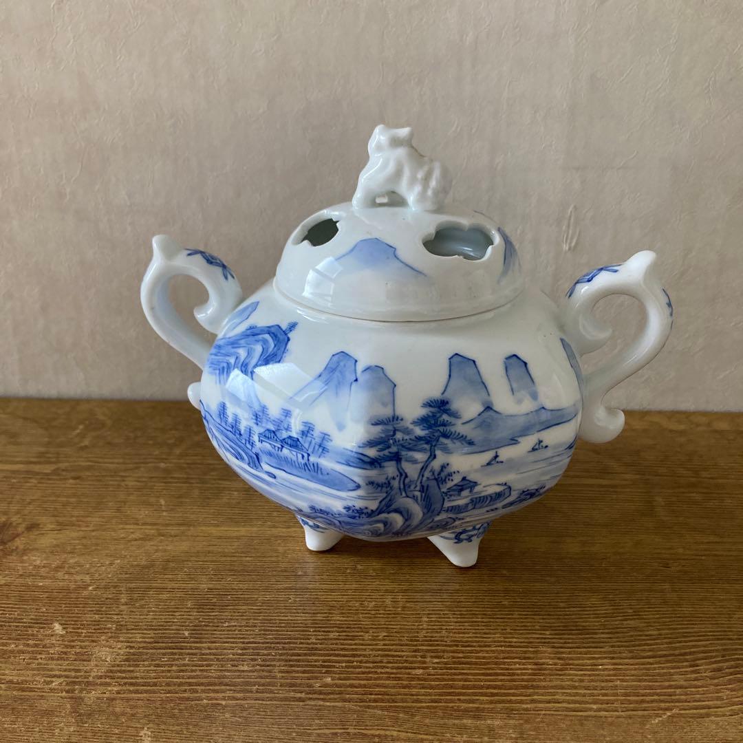 平戸嘉久正窯　青白磁 山水画 香炉
