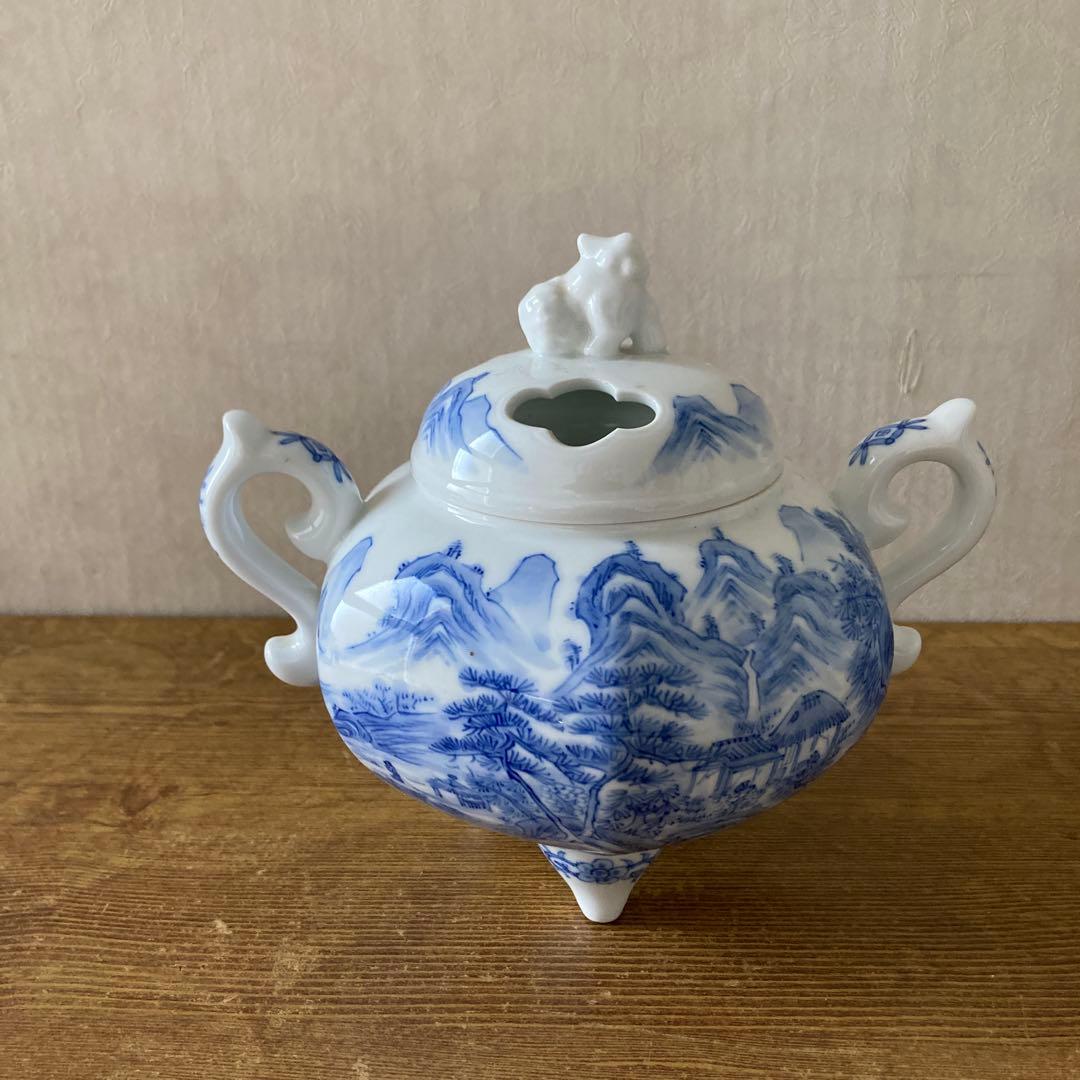 平戸嘉久正窯　青白磁 山水画 香炉