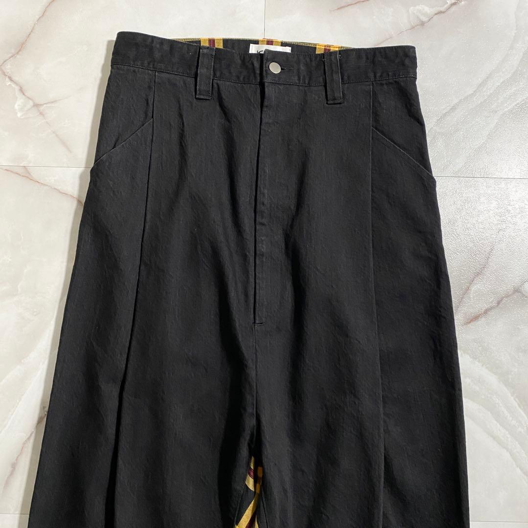 A18069 美品 キディル ドッキングボンテージサルエルパンツ 黒黄 46