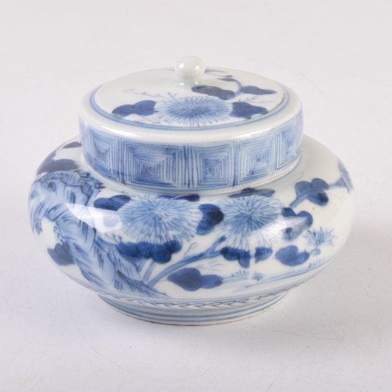瀬戸焼　古瀬戸染付花草文　茶壷　蓋物　蓋壷　蓋香炉　V　8382