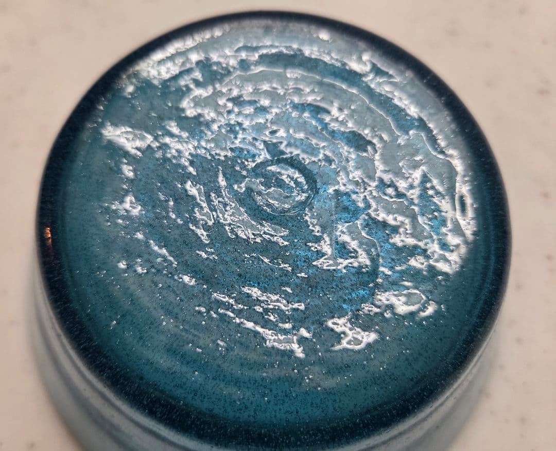 小谷真三/眞三 吹きガラス　ブルー 倉敷ガラス 気泡 直径13.5cm ボウル