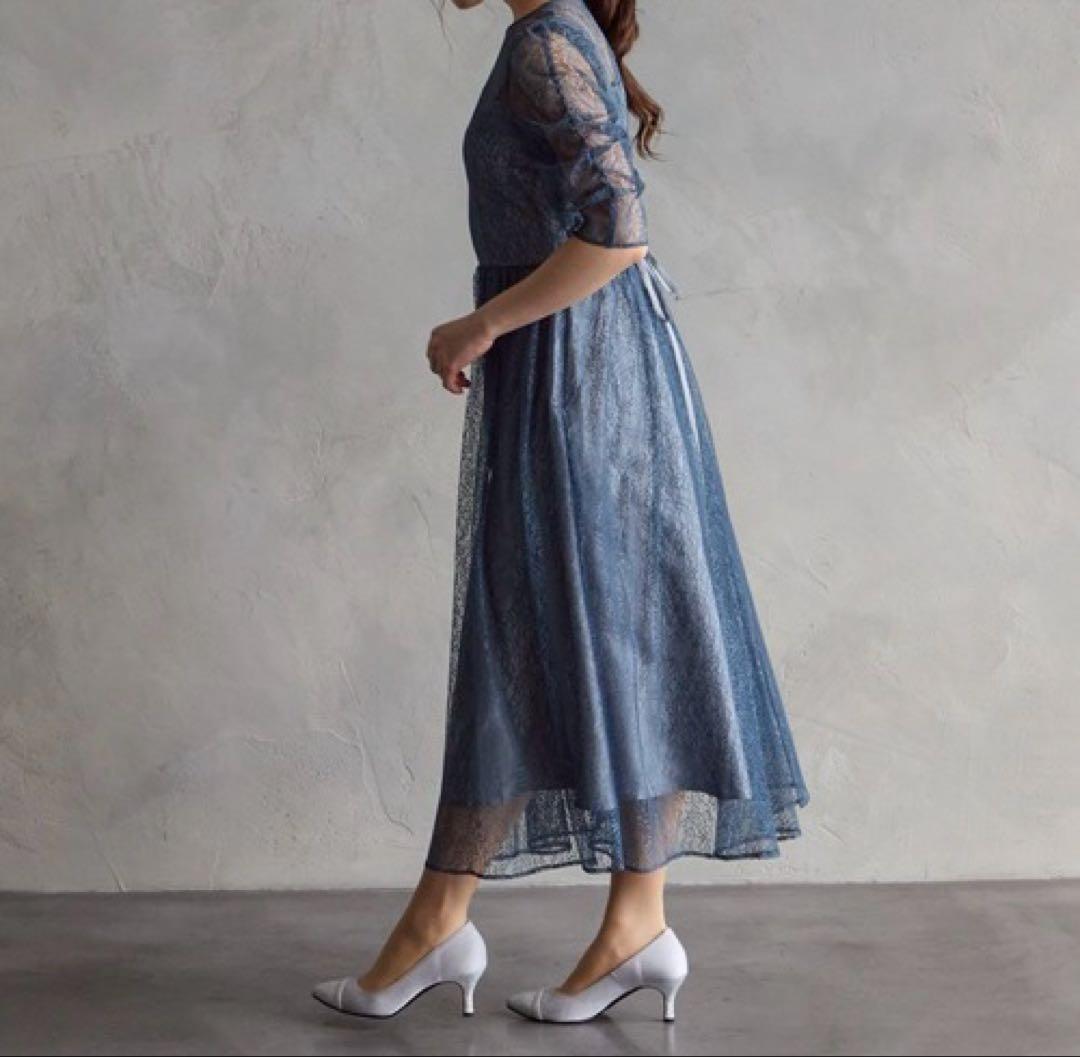 AIMER エメ　ギャザースリーブレースアップドレス　XL LL ブルー 大きい