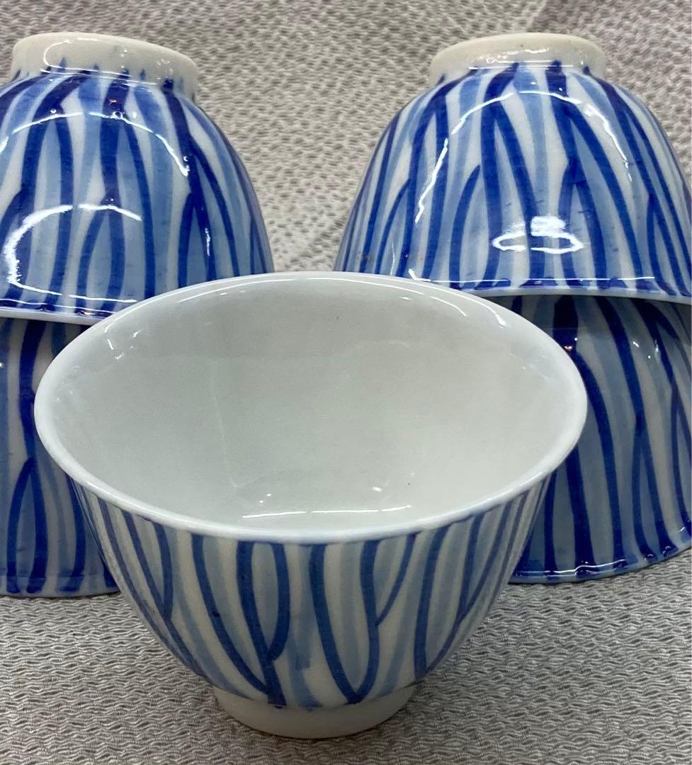 B151s  染付一葉煎茶碗　5個　茶道具　瀬戸　骨董　ぐい呑　盃