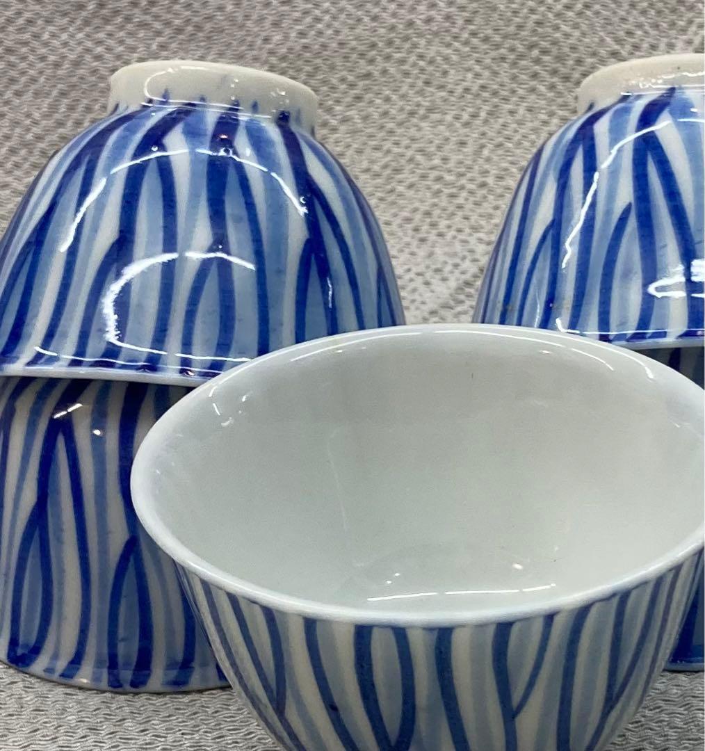B151s  染付一葉煎茶碗　5個　茶道具　瀬戸　骨董　ぐい呑　盃