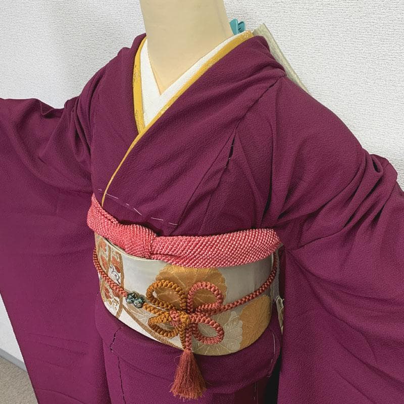 508z17〇振袖 仮絵羽 貝桶 赤紫 金駒刺繍 洒落紋〇美品 成人式 結婚式