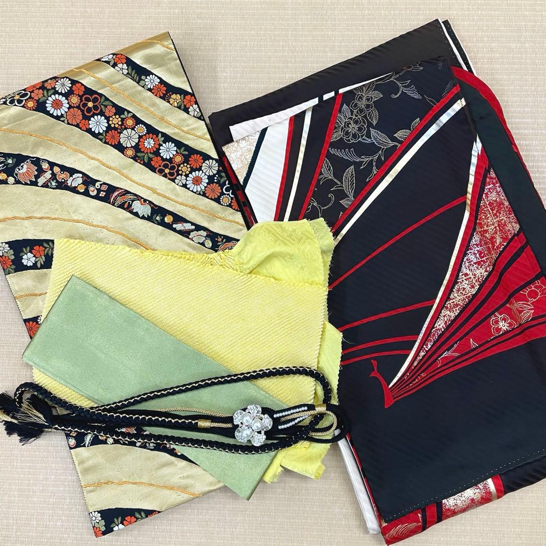 梅乃【151】正絹　振袖　フルセット　前撮り　成人式　撮影　大人　黒　赤　金