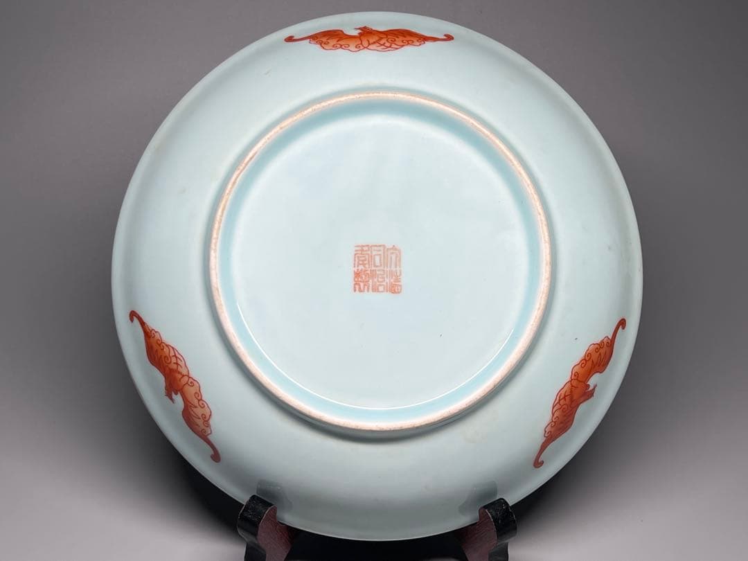 中国美術　大清同治年製在銘　粉彩人物像　唐物　古賞物　茶道具　コウモリ　美品