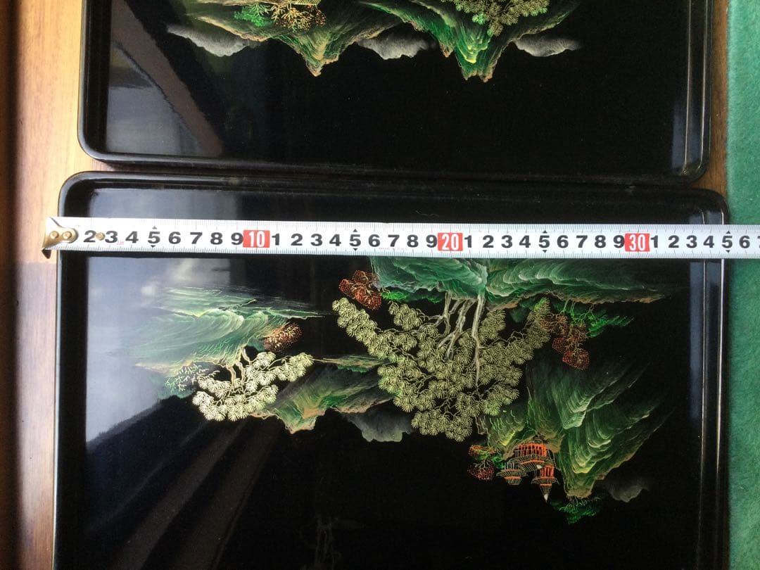 箱付き、中国の漆お盆5個セット、新品未使用、骨董品