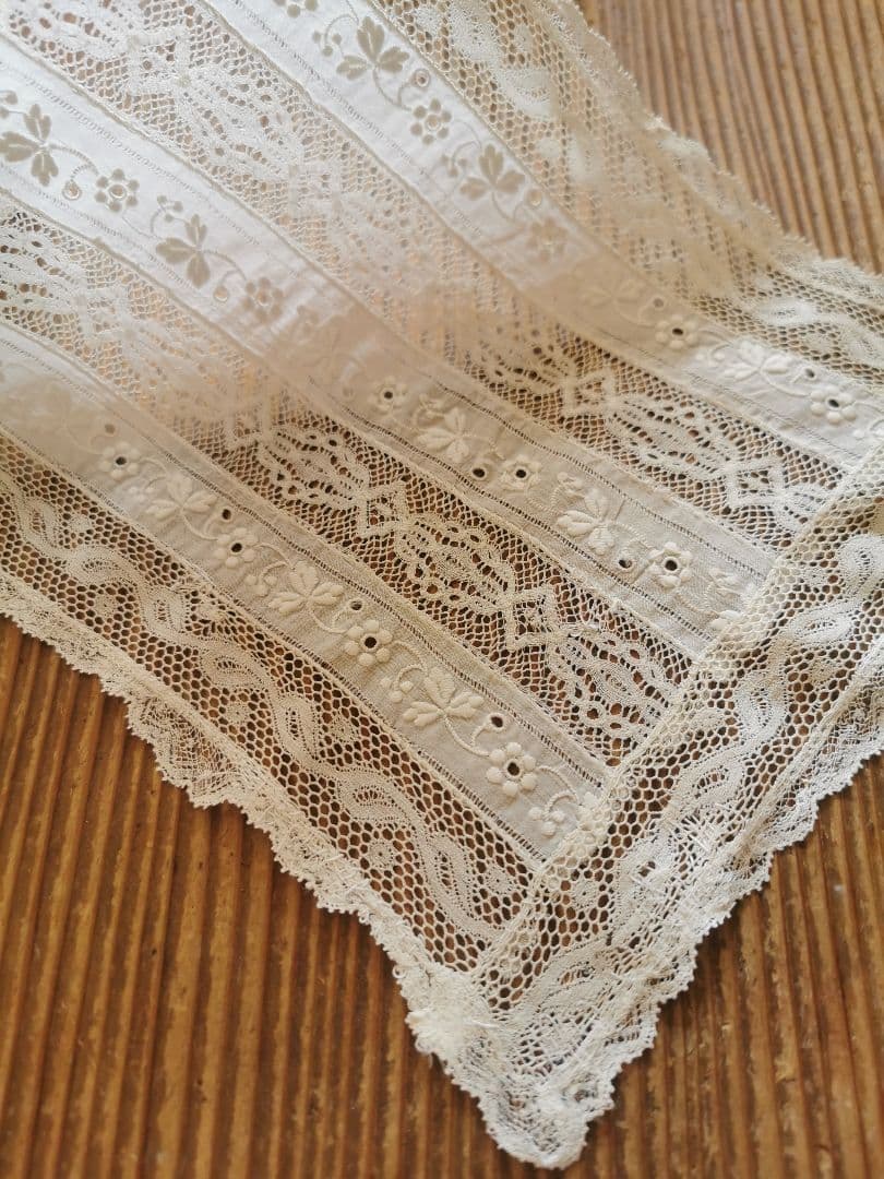 アンティークフランス ノルマンディーレース 縦繋ぎボビン＆ガロンレース ランナー