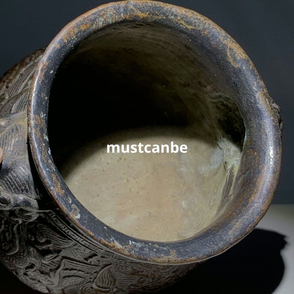 香炉 浮彫り竜紋獣耳香炉 挿し香炉 銅製品 工芸品 置物