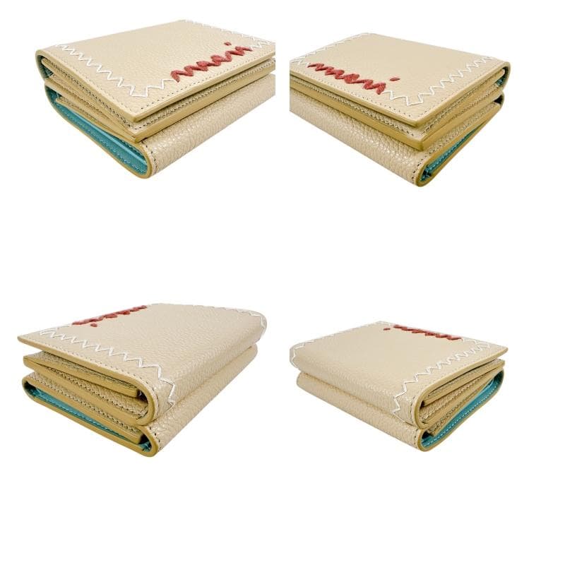 MARNI マルニ ベージュ レザー製 三つ折り財布 コンパクトウォレット