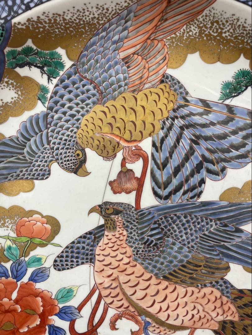 有田焼 神右衛門作 染錦 金襴 大皿 75cm鷲 鷹 双龍 唐草文様 飾皿 特大