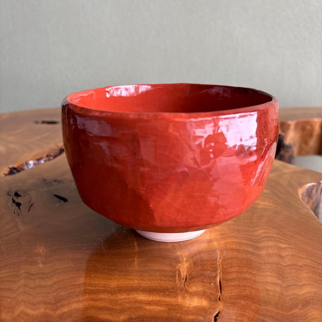 手塚祥堂作 赤茶碗 祥堂窯 抹茶碗 茶道具 共箱（434Da）
