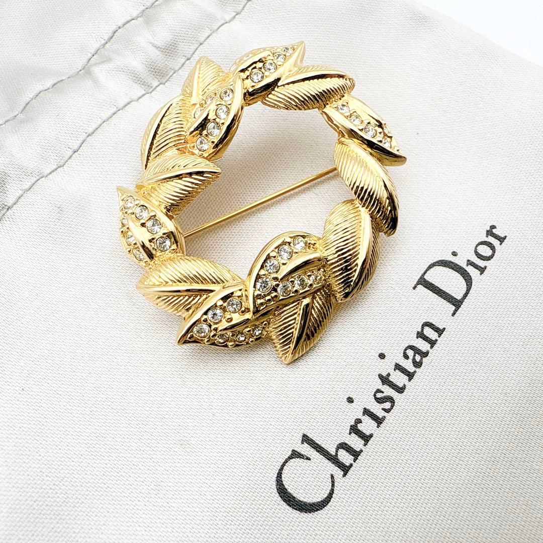 2363 極美品✨Dior　ブローチ　CD　ロゴ　希少　刻印　リーフ