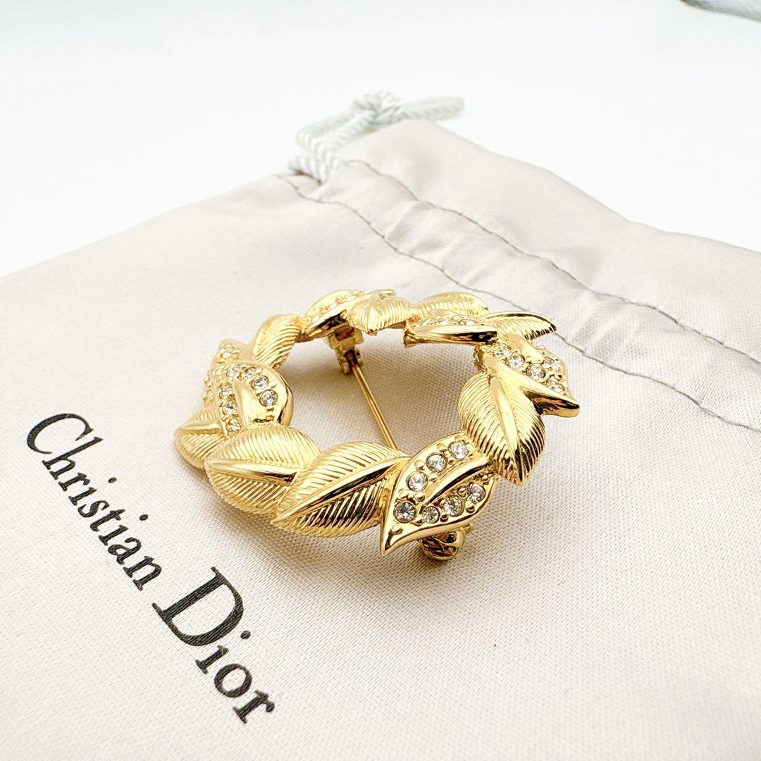 2363 極美品✨Dior　ブローチ　CD　ロゴ　希少　刻印　リーフ
