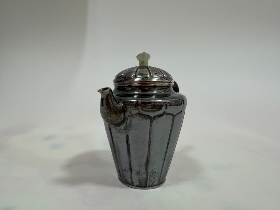 純銀製 菊筋文 玉石摘 急須 銀瓶 煎茶道具