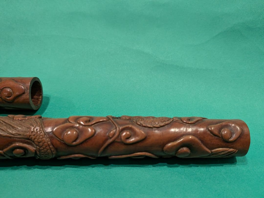 双龍彫刻 柘植製矢立、墨入れセットA3、日本製携帯用墨壺と筆入れセット、希少品、