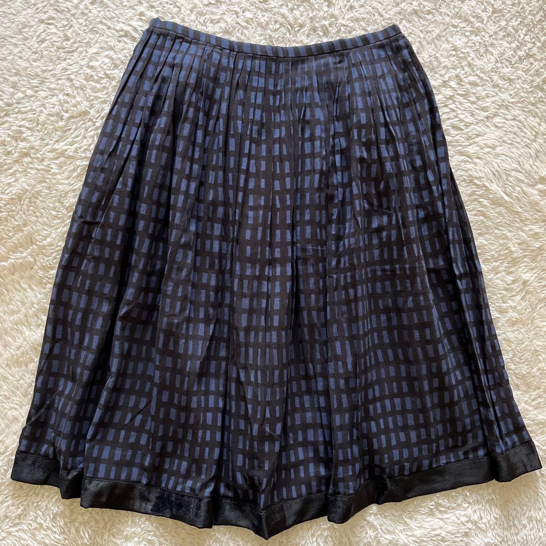【ミナペルホネン】sora check ソラチェック　ひざ丈スカート　綿　38