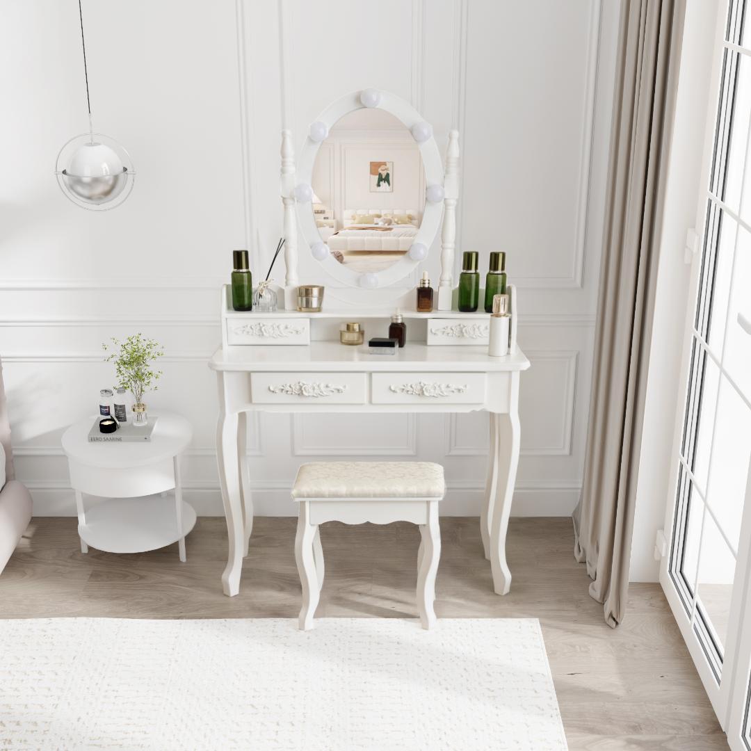 ドレッサー 化粧台 テーブル 鏡台 ライト付き 3色LED 女優ミラー 引き出し