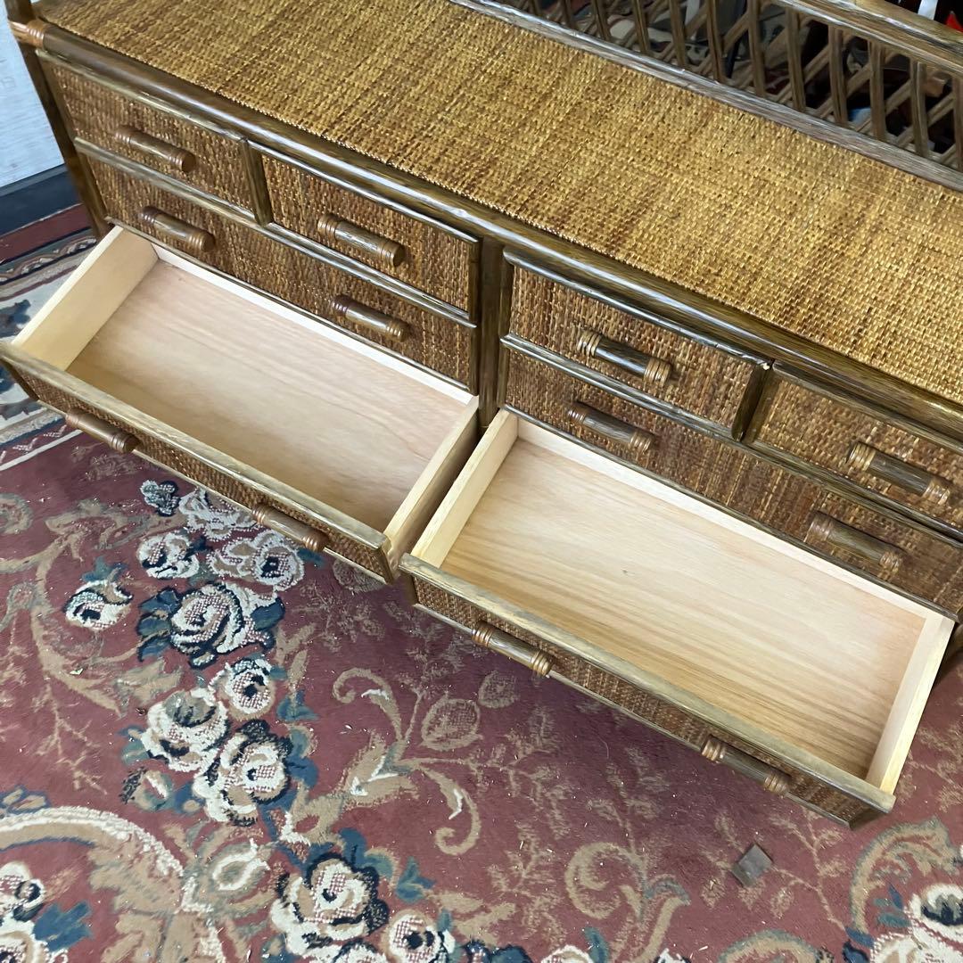 昭和レトロ ラタンサイドボード テレビ台 古家具 4段10杯 引き出し箪笥