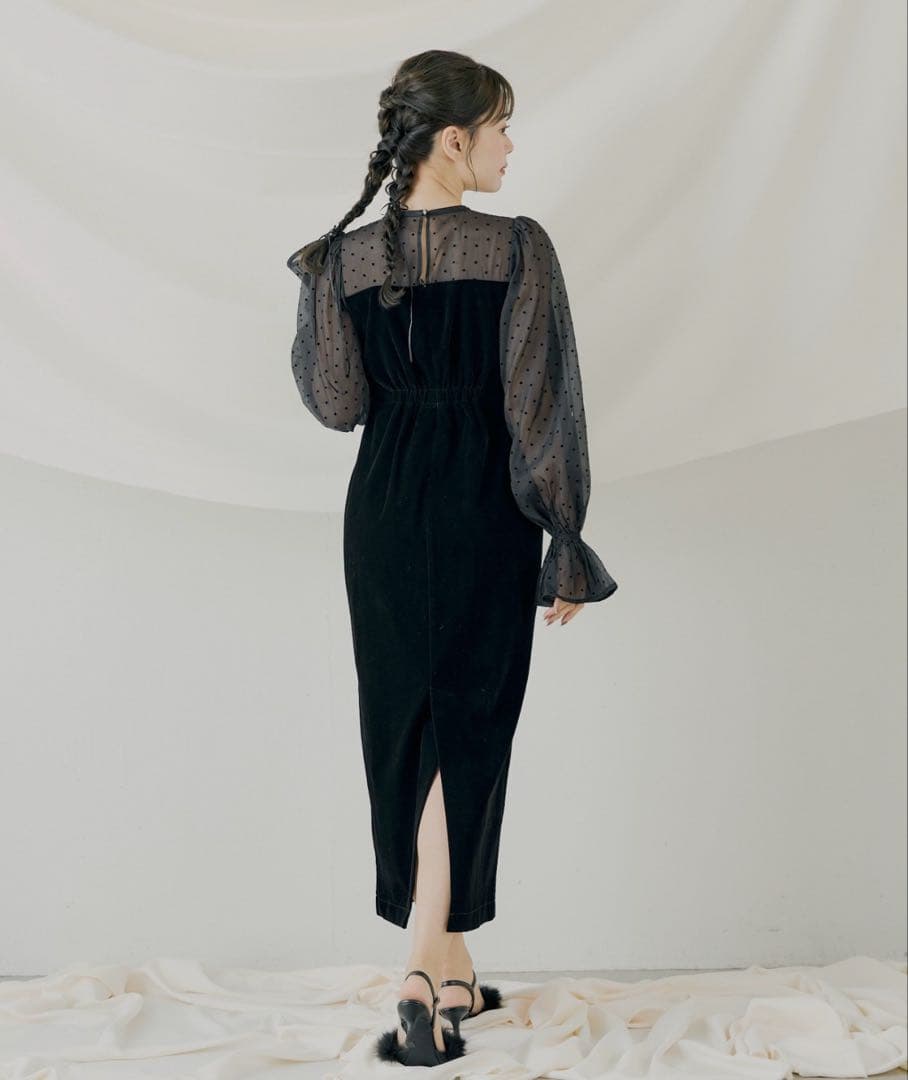 chico 配色シアーリボンベロアワンピース/オケージョン