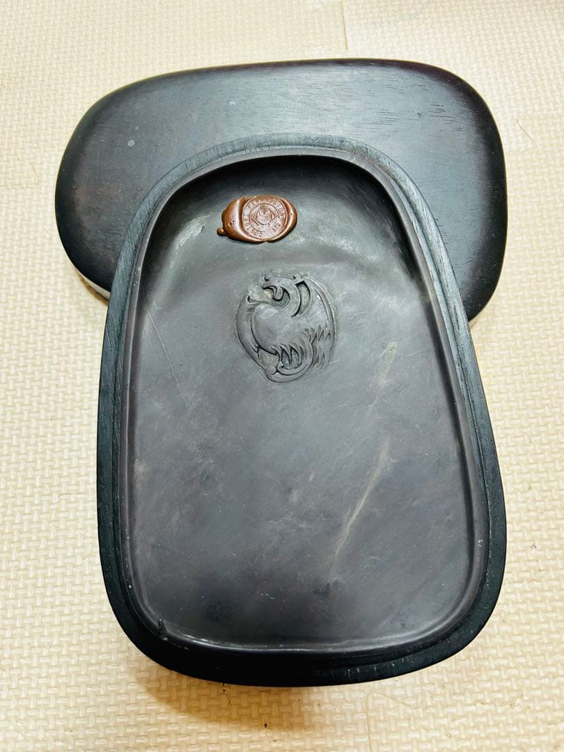 [極上貴重珍品] 中国 清時代文房四宝。文房具　清時代麻子坑鳳凰端溪硯　紫檀共箱