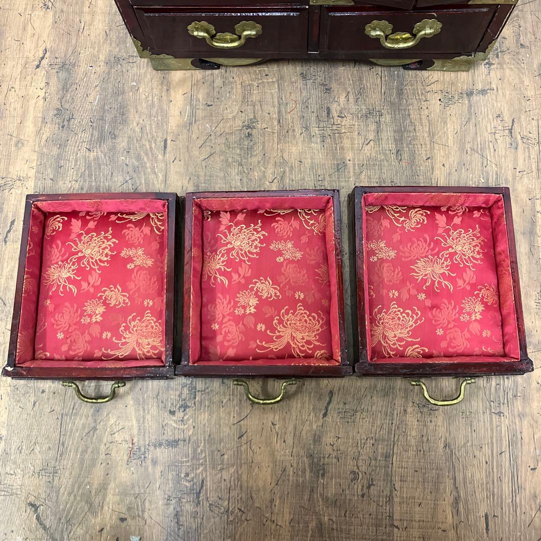 A-3 中国美術 薬箪笥風 小型箪笥 チェスト 抽斗8杯 飾台 道具箱 骨董品