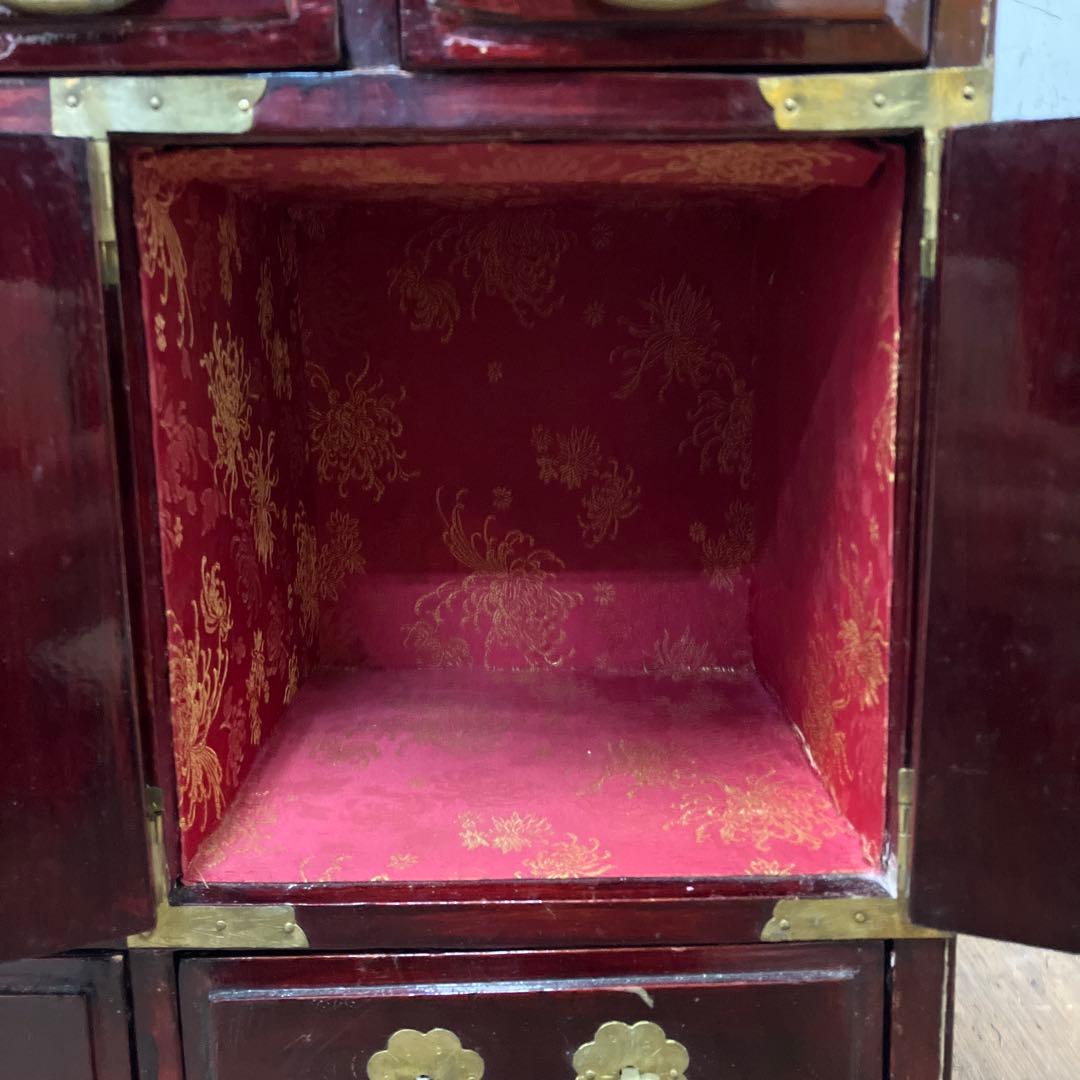 A-3 中国美術 薬箪笥風 小型箪笥 チェスト 抽斗8杯 飾台 道具箱 骨董品