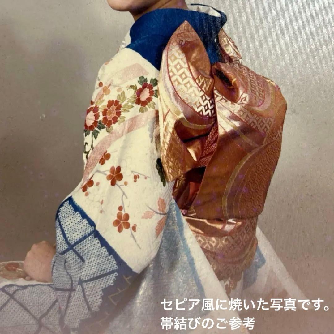 高島屋 千總 刺繍 白と青地染め分け振袖セット小物フルセット 狐の襟巻き