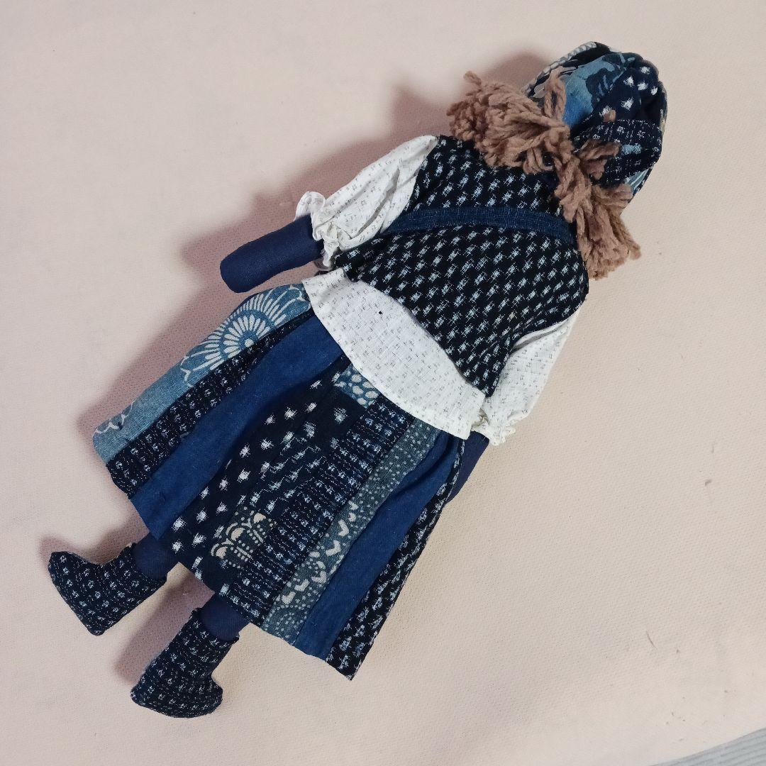 古布リメイク～古布型染め雪ん子絣藍染古布人形山葡萄バック