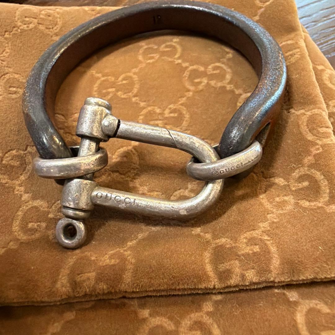 GUCCI グッチ ホースビットブレスレット シルバーレザー18号
