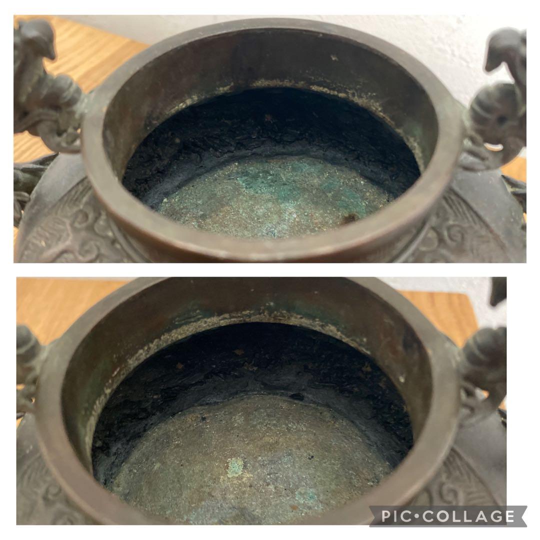 古玩 獅子蓋龍耳香炉 三脚香炉　銅器彫刻 　香櫨　三つ足香炉　中国美術　朝鮮