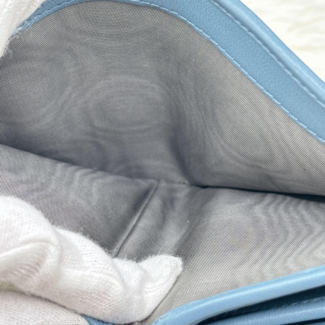 極美品✨現行ロゴ ミュウミュウ マテラッセ 三つ折り財布 ブルー RFID